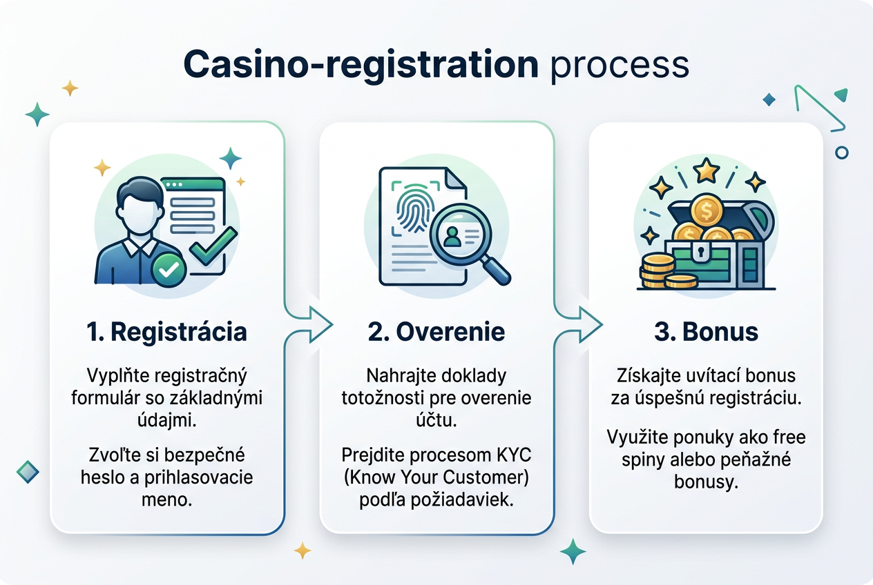 Infografika procesu registrácie v online kasíne